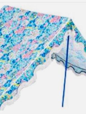Lilly Pulitzer Blue Pink Floral Scalloped Patio Umbrella Canopy Panel